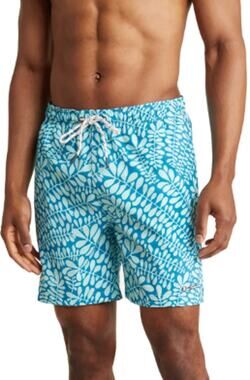 BEN SHERMAN Men's Frond Print Swim Trunks 2XL Blue Aqua Ice Drawstring NWT